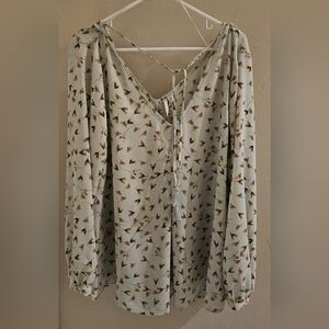 Lauren Conrad Blouse Womens Floral Sheer Long Sleeve Flowy Boho Top XXL NWT